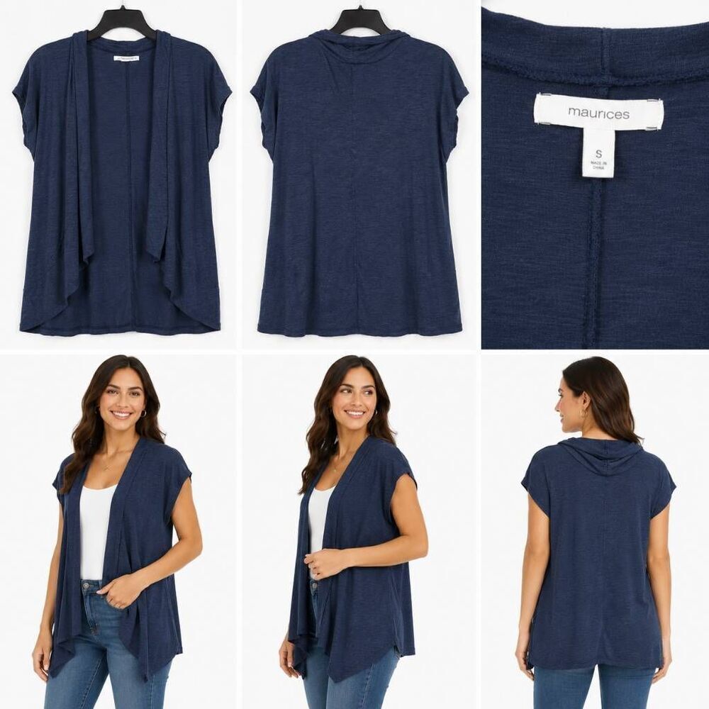 Maurices Navy Open Front Short Sleeve Cardigan S